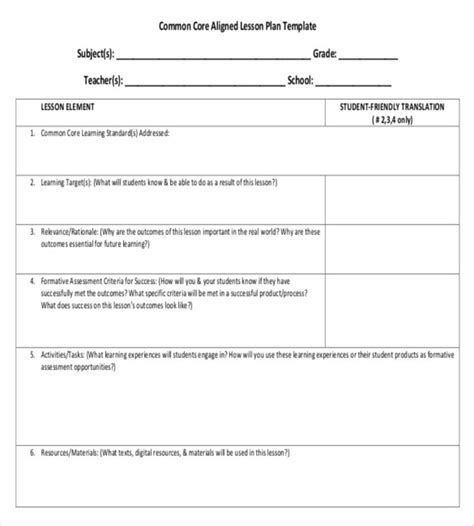 Common Core Sheet Templates 6 Free Pdf Documents Download