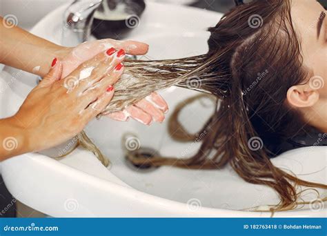 Woman Washing Head In A Hairsalon Stock Photo Image Of Long Model