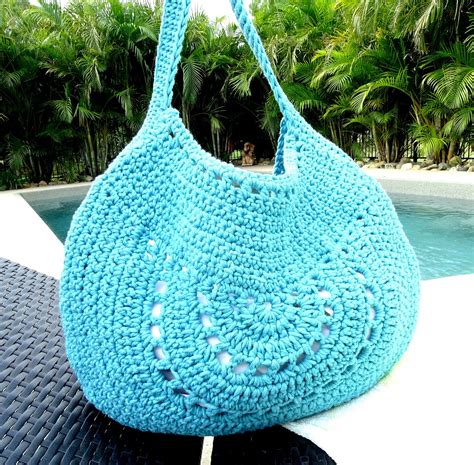 Crochet Bag Large Crocheted Tote Beach Bag Boho Shoulder Etsy