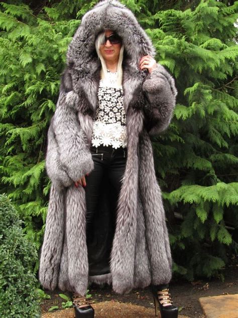⭐new Luxury Saga Silver Fox Fur Swing Coat Large Hood Full Length Xxl