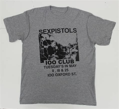 Sex Pistols Punk T Shirt 100 Club Gig Print Red Gray Tee Etsy