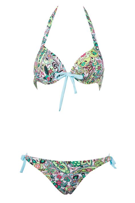 2018 Sexy Halterneck Print Side Tie Womens Bikini Set In Lake Blue L