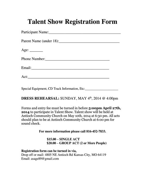 Talent Show Registration Form Fill Out And Sign Online Dochub