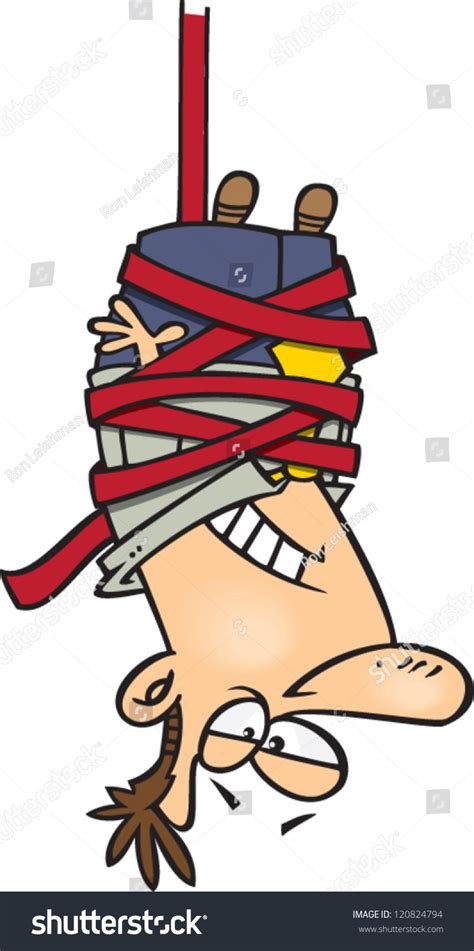 Cartoon Man Hanging Upside Down Tied เวกเตอรสตอก ปลอดคาลขสทธ Shutterstock