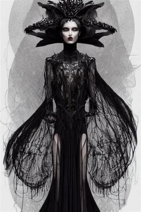 Beautiful Dark Goth Model Wearing Epic Haute Couture Stable Diffusion