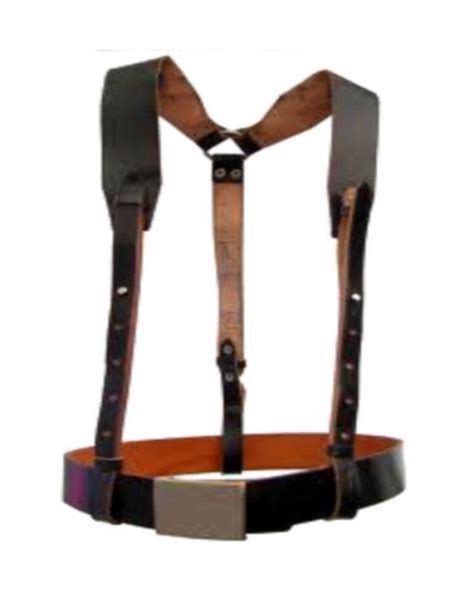Black Leather Shoulder Harness Vintage Army Suspenders Braces Y