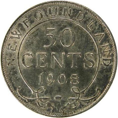 Newfoundland 50 Cents 1908 Au Unc