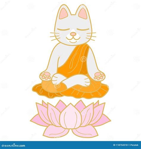 Cute Cat In Meditation Hand Drawn Vector Illustration Stock Vector