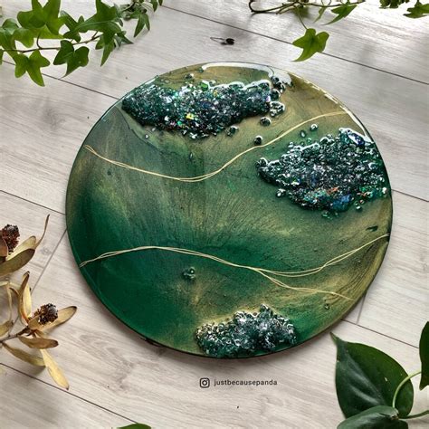 Resin Artwork With Crushed Glass Abstract Resin Art Green Etsy