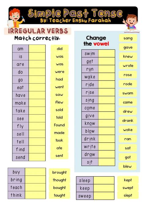 The Irregular Verbs Worksheet Is Shown In This Image And It Has Two