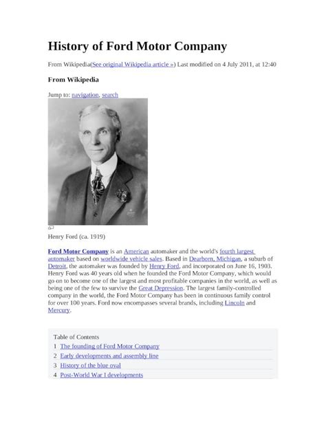 Doc History Of Ford Motor Company Dokumentips