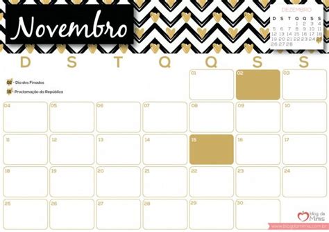 Calendário Novembro Planner Agenda Organizadores Planner Calendário