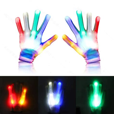 Led Skeleton Gloves For Kids 12 Color Changing Flashing Shows