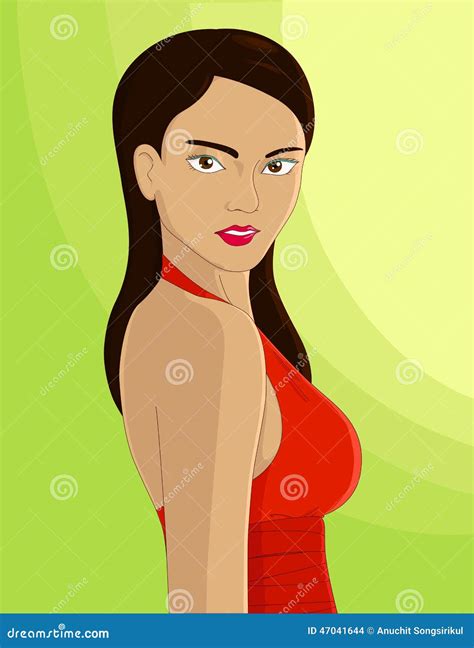 Girl In Red Stock Vector Illustration Of Brunette Human