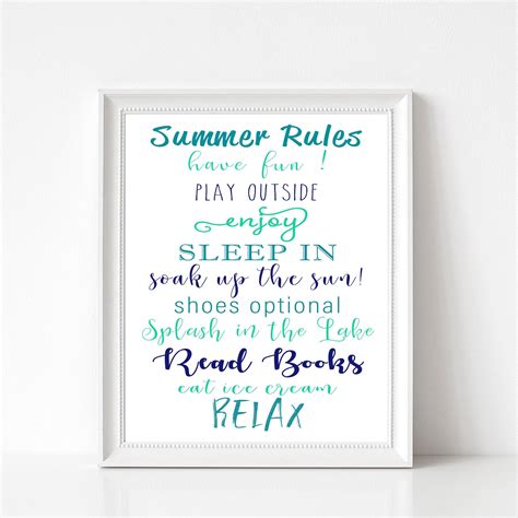Summer Rules Summer Teal Blue Print Summer Printable Summer Etsy