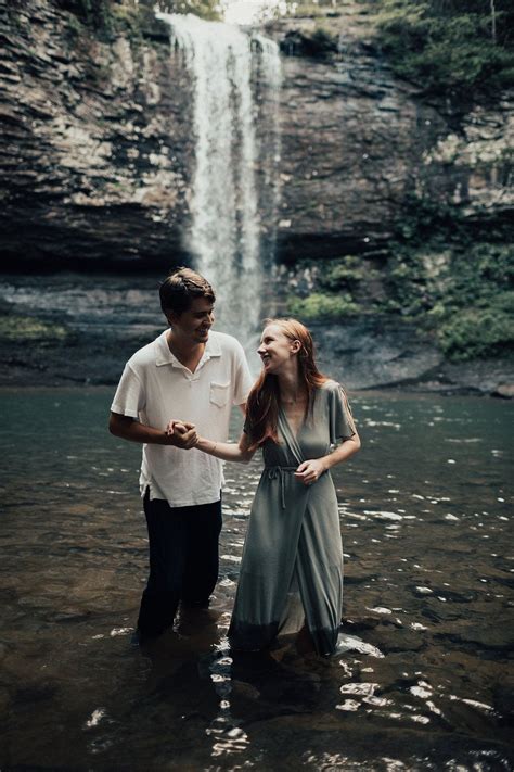 Moody Waterfall Engagement — Chelsey Dellinger Photography Waterfall Couple Photos Photography