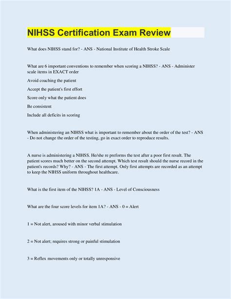 Nihss Certification Exam Review With 100 Correct Answers Updated
