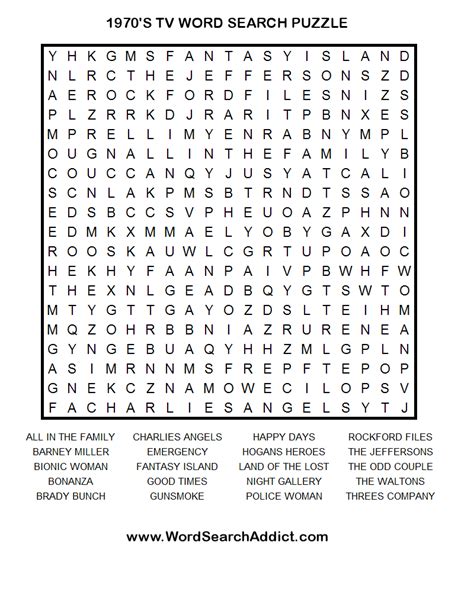 These puzzles are great learning games designed for use in class or at home. 1970's TV Printable Word Search Puzzle | Word search ...