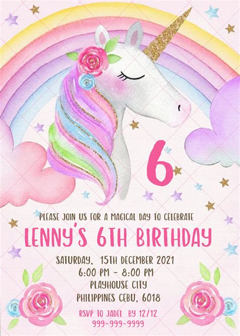 Unicorn Birthday Invitation Unicorn Invitation Unicorn Invite 4 X 6