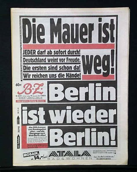 Berlin Wall Newspaper 1989 Nov 9 Berlin Wall East German