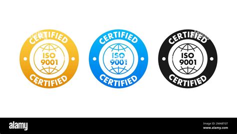Iso 9001 Certified Badge Icon Certification Stamp Flat Design Vector