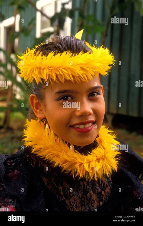 Hawaiian Hawaiian Girl Child Hula Dancer Eye Contact Front View