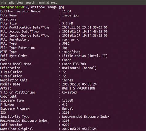 Extracting Metadata Of A File Using Exiftool Linux Hint