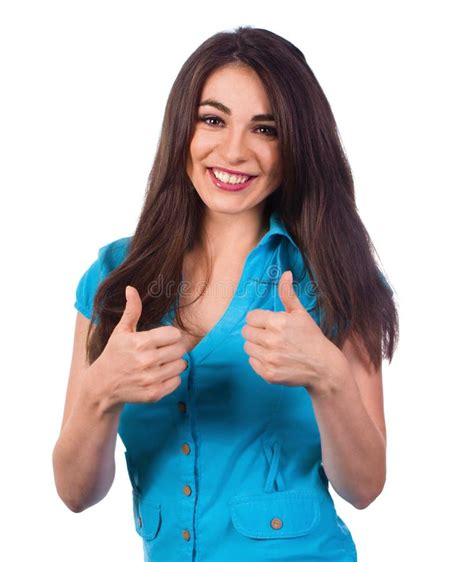 Young Woman Is Showing Thumb Up Gesture Stock Photo Image Of Cheerful