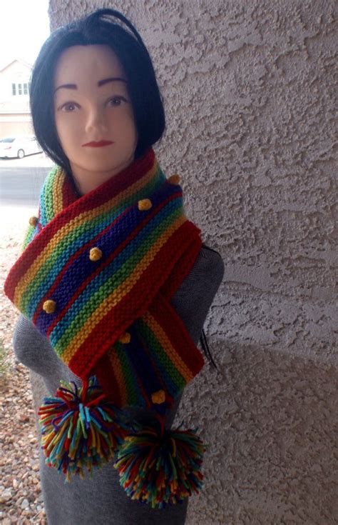 Bright Hand Knitted Rainbow Scarflong Winter Scarfmulti Etsy