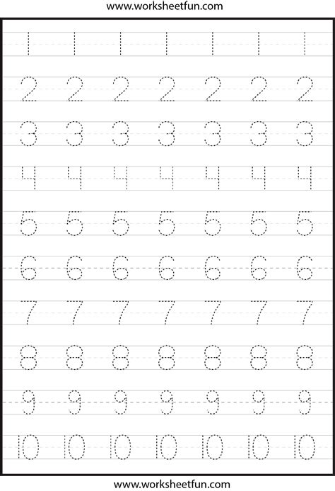 Number Tracing – 4 Worksheets / FREE Printable Worksheets – Worksheetfun