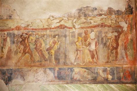 Pinturas Del Fresco En Las Paredes Romanas Antiguas Foto De Archivo