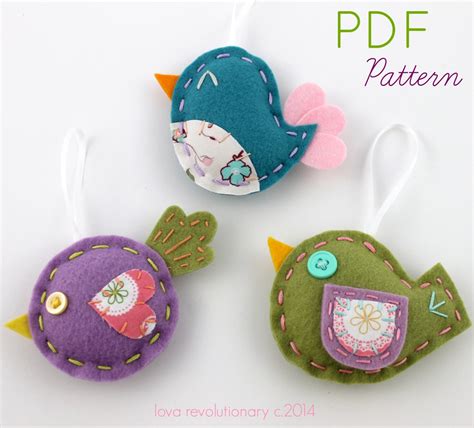 Felt Bird Ornaments Digital Pattern Sewing Pattern Pdf