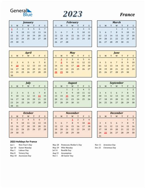 2023 France Calendar With Holidays