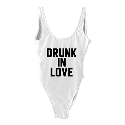 Buy Drunk In Love Letter Print 1 One Piece Swimsuit Women Red Swimwear Monokini