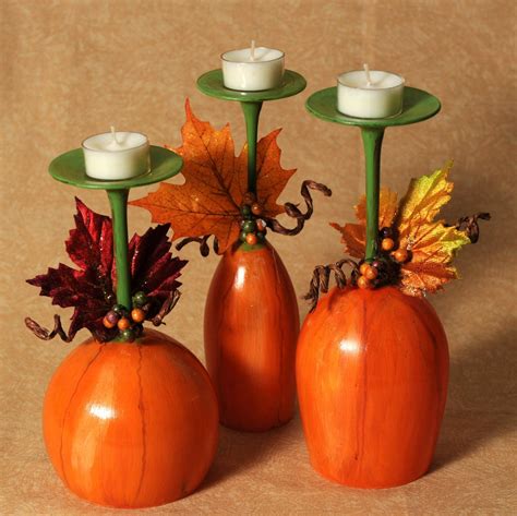 Pumpkin Candlestick Wine Glass Etsy Thanksgiving Decorations Diy Fall Crafts Diy Pumpkin
