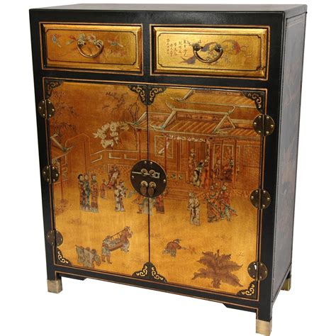 This Luxuriant Cabinet Features A Hand Painted Chinese Courtyard Scene