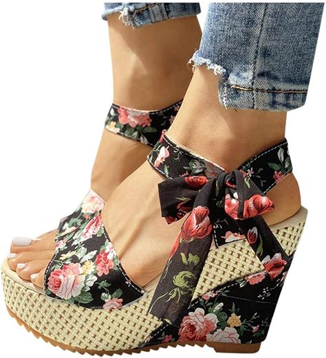 Tupenty Sandals For Women Casual Summer Ankle Strap Wedge Floral Sandals Espadrilles