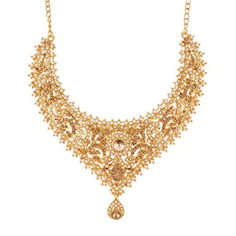 buy reeva glamorous gold plated pearl and lct stone necklace set for women at