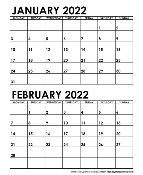 Free Printable Calendar January 2022 With Holidays Best Calendar Example