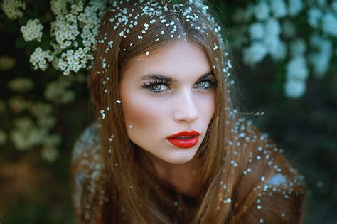 Models Model Face Girl Hair Lips Lipstick Petal Portrait Yulia Andronova Hd Wallpaper