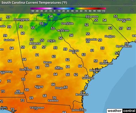South Carolina Current Temperatures Map