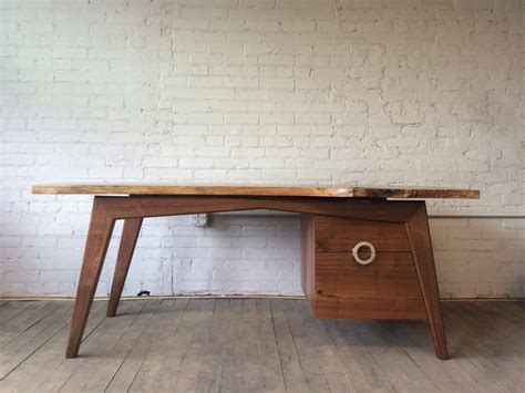 Reclaimed wood desk, simple desk. Hand Made Mid Century Modern Inspired Walnut Slab Desk by Powell Woodworks | CustomMade.com
