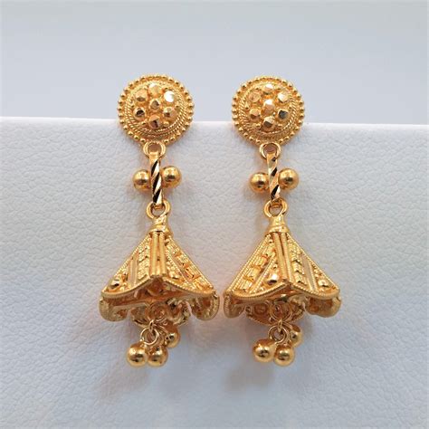 K Solid Gold Earrings Jewelry Chandelier Jhumka Dangler Etsy