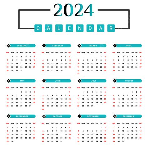 Calendário 2024 Verde E Preto Com Estilo único Vetor Png Calendário
