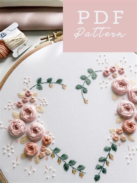 Floral Heart Embroidery Pattern Beginner Embroidery Pdf Etsy