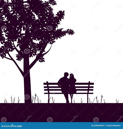 couple lovers on bench in park under tree vector illustration silhouette stock vector