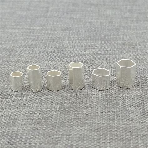 Sterling Silver Hexagon Tube Beads 925 Silver Polygon Crimp Spacer For
