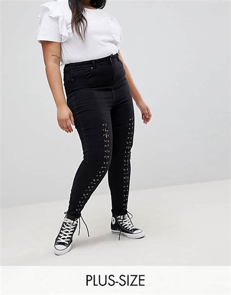 new look curve lace up front skinny jeans asos