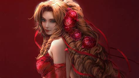aerith gainsborough final fantasy long hair red dress hd final fantasy vii wallpapers hd