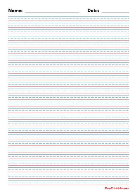 Printable Blue And Red Name And Date Handwriting Paper 14 Inch